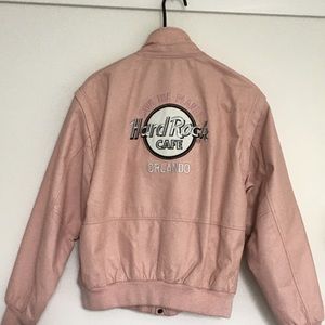 Vintage Hard Rock Cafe 🥁 Pink Leather Jacket - Orlando
